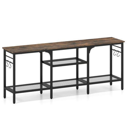 TV Stand for TVs up to 65 Inch with 3-Tier Open Shelves and 4 Hooks-Oak & Black W2B