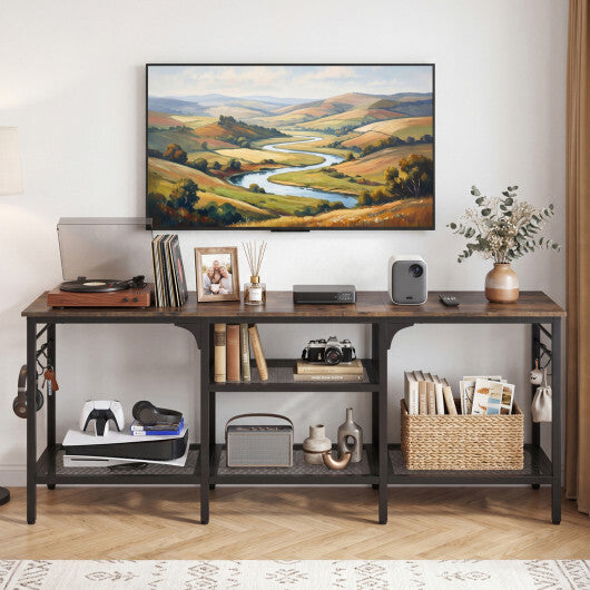 TV Stand for TVs up to 65 Inch with 3-Tier Open Shelves and 4 Hooks-Oak & Black W2B