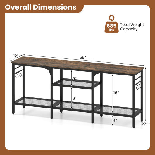 TV Stand for TVs up to 65 Inch with 3-Tier Open Shelves and 4 Hooks-Oak & Black W2B