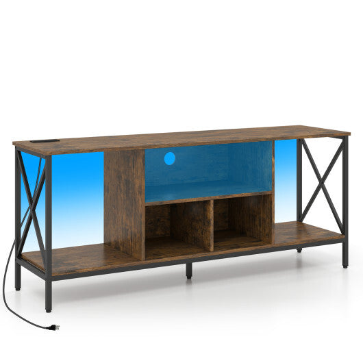 TV Stand with LED Lights for 65 Inch TV Entertainment Center with Power Outlets-Brown W2B