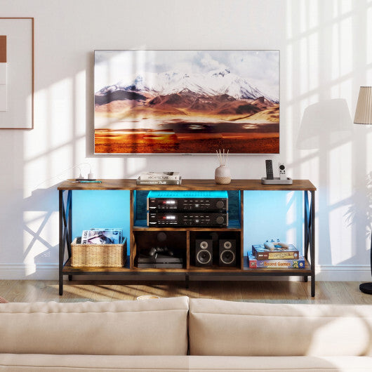 TV Stand with LED Lights for 65 Inch TV Entertainment Center with Power Outlets-Brown W2B