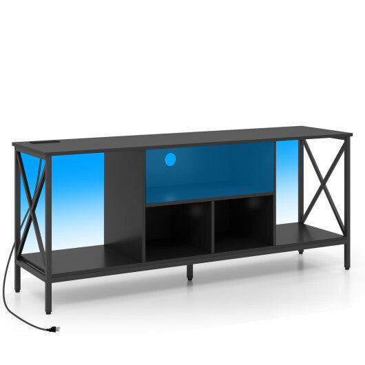 TV Stand with LED Lights for 65 Inch TV Entertainment Center with Power Outlets-Brown W2B