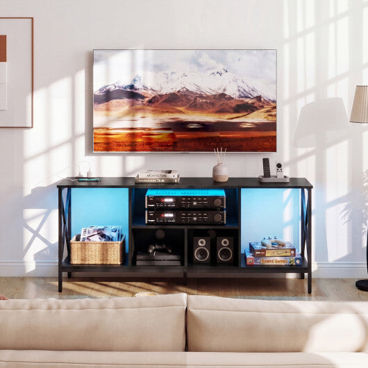 TV Stand with LED Lights for 65 Inch TV Entertainment Center with Power Outlets-Brown W2B