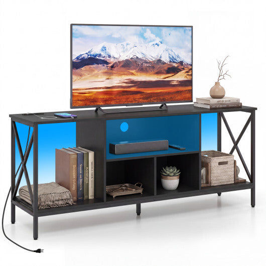 TV Stand with LED Lights for 65 Inch TV Entertainment Center with Power Outlets-Brown W2B