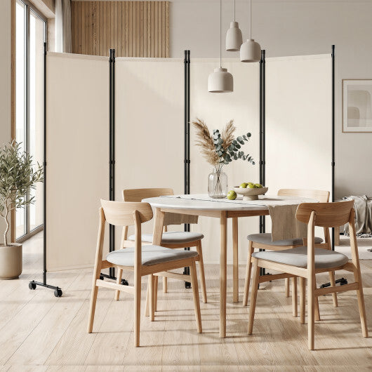 4-Panel Room Divider with Lockable Wheels for Living Room-Beige W2B