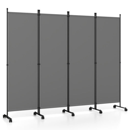 4-Panel Room Divider with Lockable Wheels for Living Room-Beige W2B