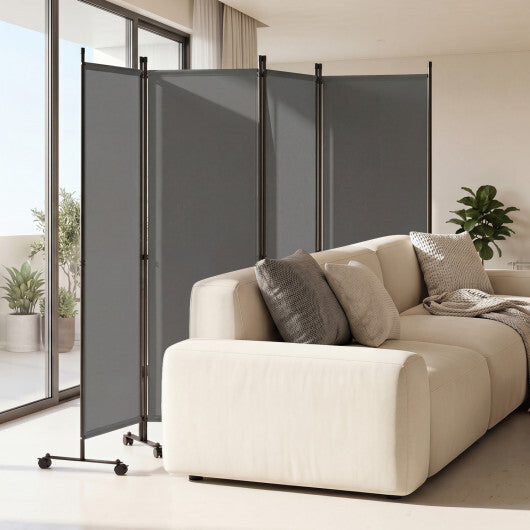 4-Panel Room Divider with Lockable Wheels for Living Room-Beige W2B