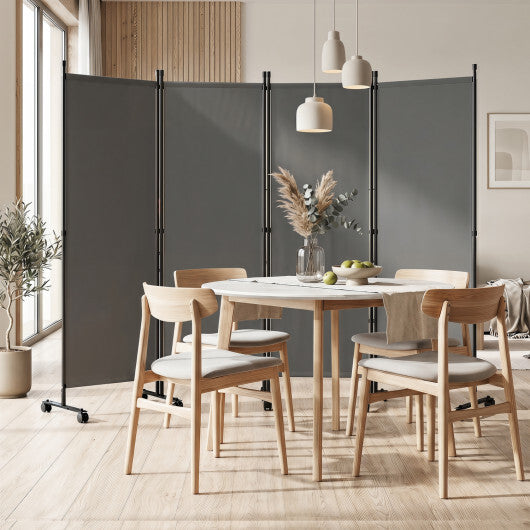 4-Panel Room Divider with Lockable Wheels for Living Room-Beige W2B