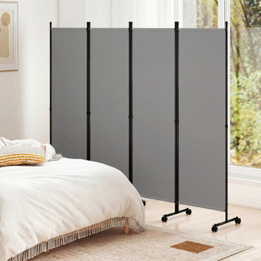4-Panel Room Divider with Lockable Wheels for Living Room-Beige W2B
