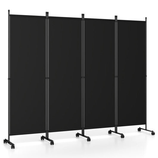 4-Panel Room Divider with Lockable Wheels for Living Room-Beige W2B