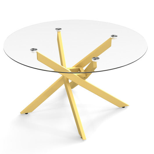 Glass Coffee Table Round Clear Center Table with Tempered Glass Top-Silver W2B