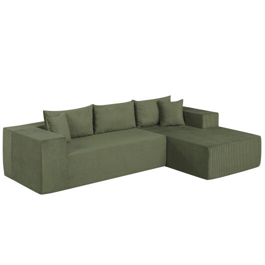 Modular Sectional Sofa Corduroy Upholstered L-shaped Sofa Couch with Deep Seats-Gray W2B