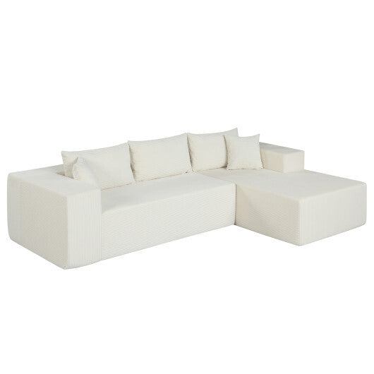 Modular Sectional Sofa Corduroy Upholstered L-shaped Sofa Couch with Deep Seats-Gray W2B