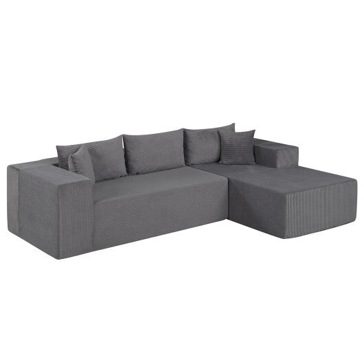 Modular Sectional Sofa Corduroy Upholstered L-shaped Sofa Couch with Deep Seats-Gray W2B