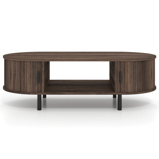 Oval Coffee Table 47.5inch Wooden Center Table with Storage-Walnut W2B