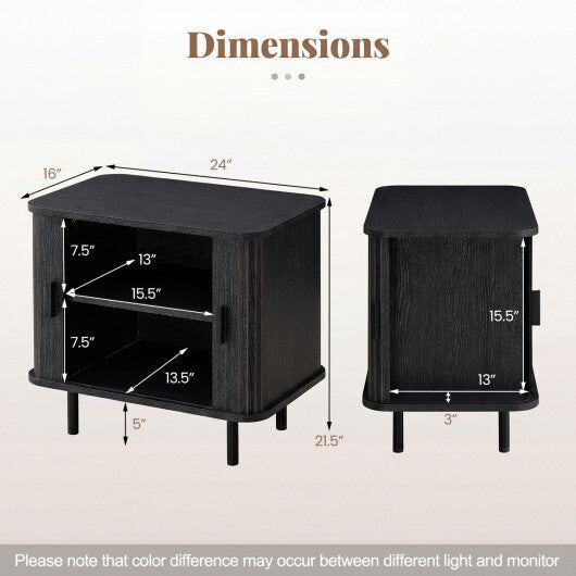 End Table Modern Mid Century Nightstand with Sliding Tambour Doors and Storage Shelf-Natural W2B