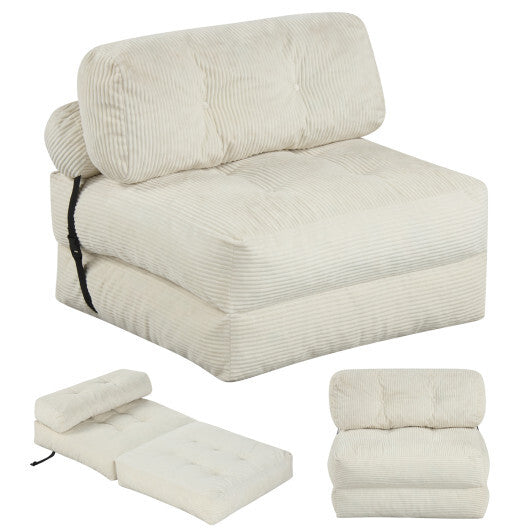Folding Sofa Bed with Pillow and Back Support for Living Room-Beige W2B