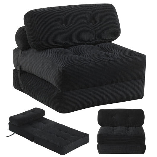 Folding Sofa Bed with Pillow and Back Support for Living Room-Beige W2B