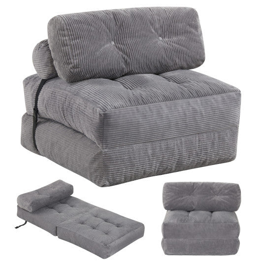 Folding Sofa Bed with Pillow and Back Support for Living Room-Beige W2B