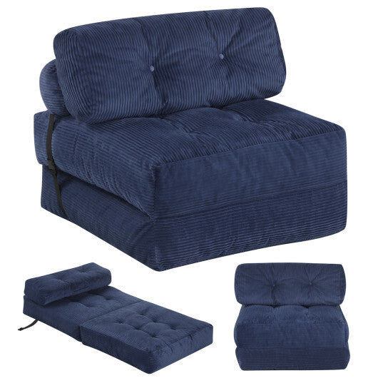Folding Sofa Bed with Pillow and Back Support for Living Room-Beige W2B