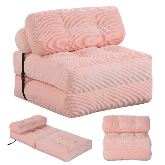 Folding Sofa Bed with Pillow and Back Support for Living Room-Beige W2B