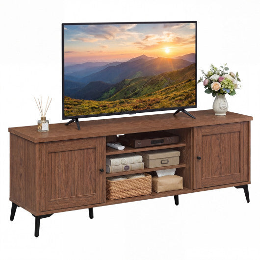 2-Door TV Stand for TVs up to 65 Inch Mid Century Modern Entertainment Center-Brown W2B