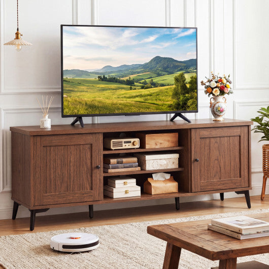 2-Door TV Stand for TVs up to 65 Inch Mid Century Modern Entertainment Center-Brown W2B