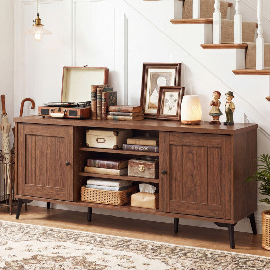 2-Door TV Stand for TVs up to 65 Inch Mid Century Modern Entertainment Center-Brown W2B