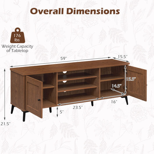 2-Door TV Stand for TVs up to 65 Inch Mid Century Modern Entertainment Center-Brown W2B