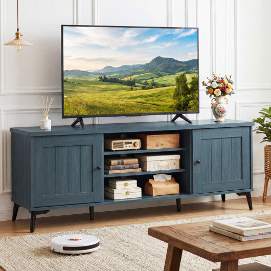 2-Door TV Stand for TVs up to 65 Inch Mid Century Modern Entertainment Center-Brown W2B
