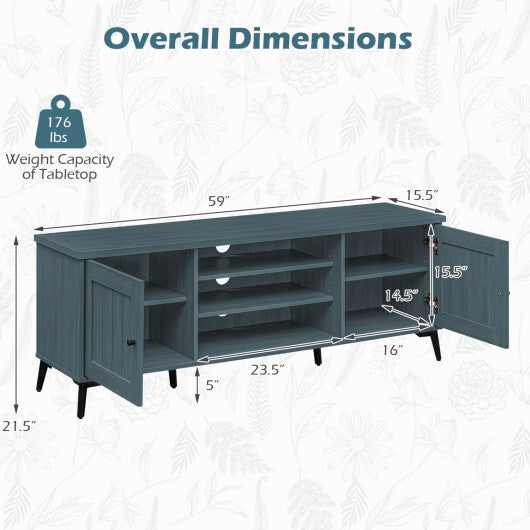 2-Door TV Stand for TVs up to 65 Inch Mid Century Modern Entertainment Center-Brown W2B