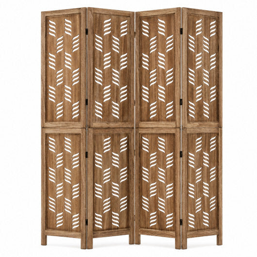 5.5 FT Tall Room Divider 4 Panels with Wave Cutout & Paulownia Frame for Room-Brown W2B