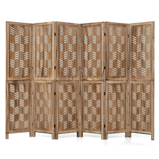 5.5 FT Tall Room Divider 6 Panels with Wave Cutout & Paulownia Frame for Room-Brown W2B
