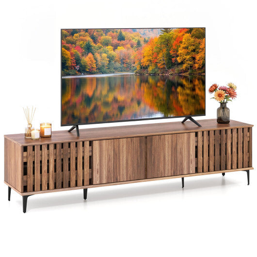 Mid Century Modern Entertainment Center with 4 Storage Cabinets for Living Room-Walnut W2B