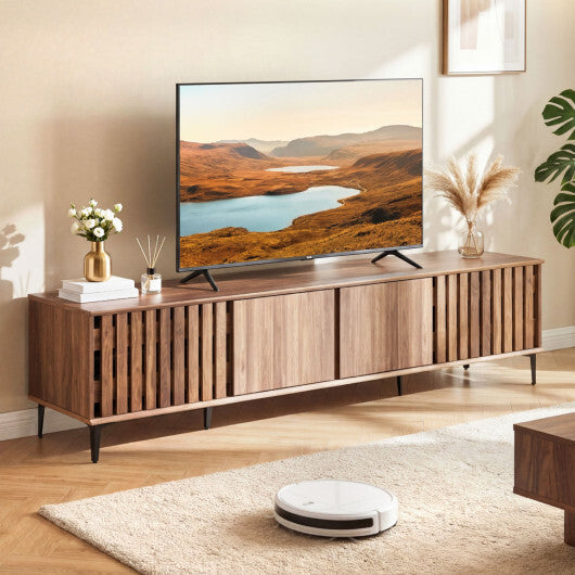 Mid Century Modern Entertainment Center with 4 Storage Cabinets for Living Room-Walnut W2B