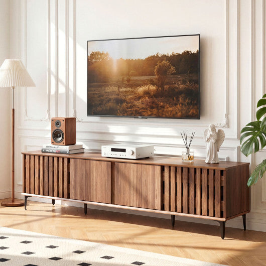 Mid Century Modern Entertainment Center with 4 Storage Cabinets for Living Room-Walnut W2B