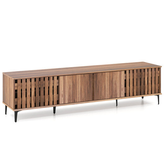 Mid Century Modern Entertainment Center with 4 Storage Cabinets for Living Room-Walnut W2B
