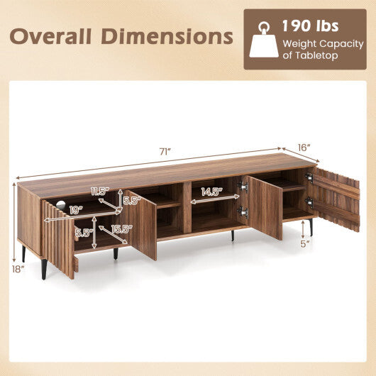 Mid Century Modern Entertainment Center with 4 Storage Cabinets for Living Room-Walnut W2B