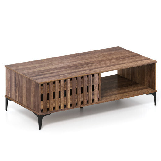 47 Inches Mid Century Coffee Table Farmhouse Wooden Center Table-Walnut W2B