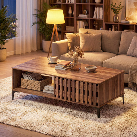 47 Inches Mid Century Coffee Table Farmhouse Wooden Center Table-Walnut W2B