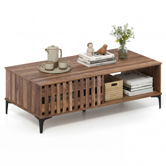 47 Inches Mid Century Coffee Table Farmhouse Wooden Center Table-Walnut W2B