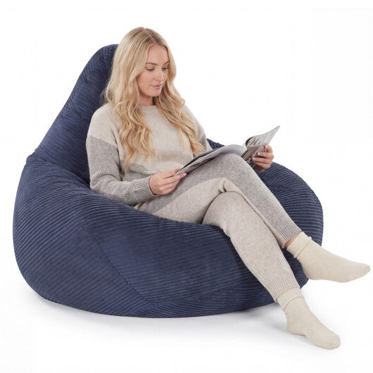 Bean Bag Chair for Adults Accent Lazy Sofa with Skin-friendly Corduroy Cover and Soft Sponge Filling-Blue W2B