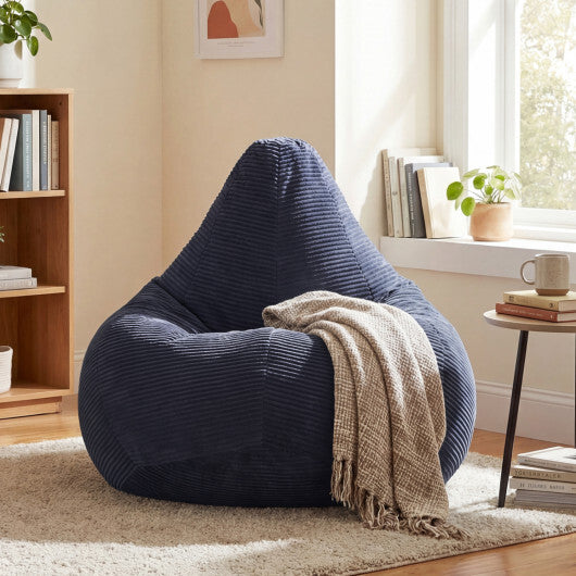 Bean Bag Chair for Adults Accent Lazy Sofa with Skin-friendly Corduroy Cover and Soft Sponge Filling-Blue W2B