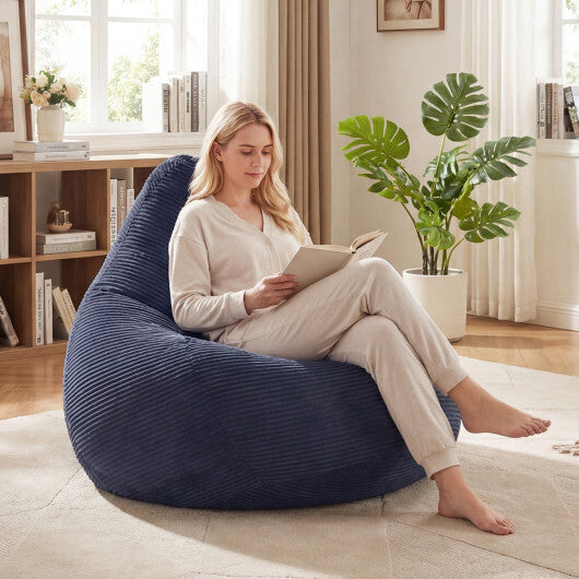Bean Bag Chair for Adults Accent Lazy Sofa with Skin-friendly Corduroy Cover and Soft Sponge Filling-Blue W2B