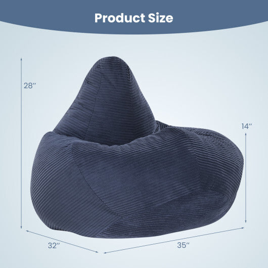 Bean Bag Chair for Adults Accent Lazy Sofa with Skin-friendly Corduroy Cover and Soft Sponge Filling-Blue W2B