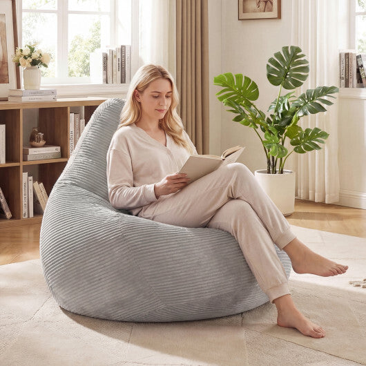 Bean Bag Chair for Adults Accent Lazy Sofa with Skin-friendly Corduroy Cover and Soft Sponge Filling-Blue W2B