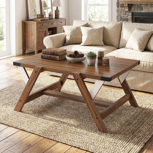 Farmhouse Center Table with Decorative Nailhead Accents for Living Room-Walnut W2B