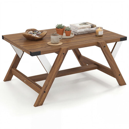 Farmhouse Center Table with Decorative Nailhead Accents for Living Room-Walnut W2B