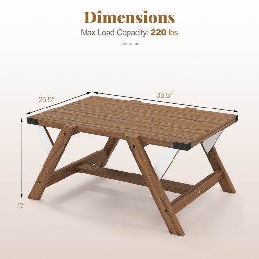 Farmhouse Center Table with Decorative Nailhead Accents for Living Room-Walnut W2B