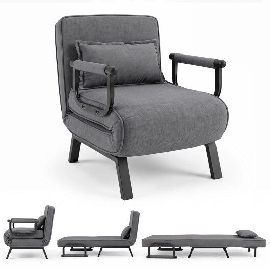 3-in-1 Folding Sofa Bed with Adjustable Backrest Comfy Cushion and Hidden Metal Legs-Gray W2B